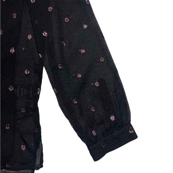 Coach Silk Blouse Black Long Sleeve Sheer Cami Ruffle Front Button Down Top New! - Picture 12 of 15
